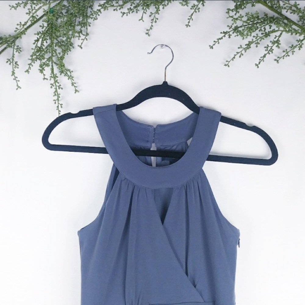 Banana Republic Blue Gray Faux Wrap Halter Dress 0 - Picture 6 of 7
